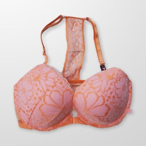 Victoria's SECRET SEXY TEE LACE & SHEER MESH PUSH-UP BRA 32DD APRICOT SORBET - Picture 1 of 6
